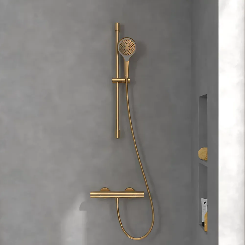 Villeroy & Boch Mitigeur douche thermostatique VILLEROY ET BOCH Universal rond + Ensemble de douche Verve Showers 3 jets Or brossé