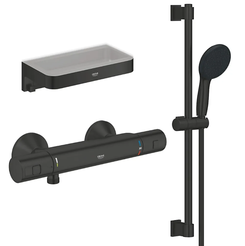 Grohe Mitigeur douche thermostatique Precision Start + Ensemblede douche avec barre 2 jets + Panier douche
