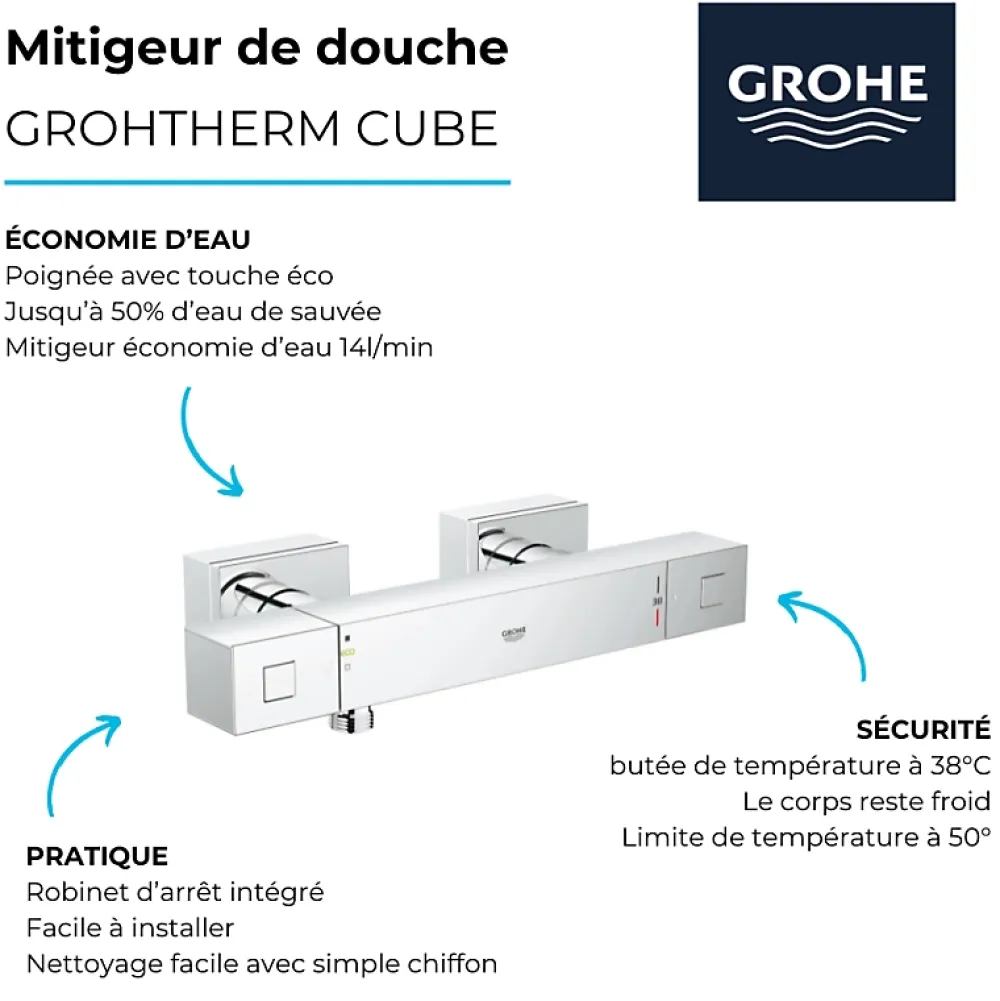 Robinet De Douche|Grohe Mitigeur douche thermostatique Grohtherm cube