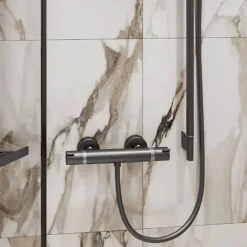 Robinet De Douche|Hansgrohe Mitigeur douche thermostatique Ecostat Comfort noir chromé brossé + Nettoyant Briochin