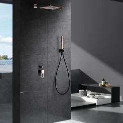 Imex Products Mitigeur encastre douche 2 voies noiroro rosa acier et laiton avec pommeau 25x25 cm