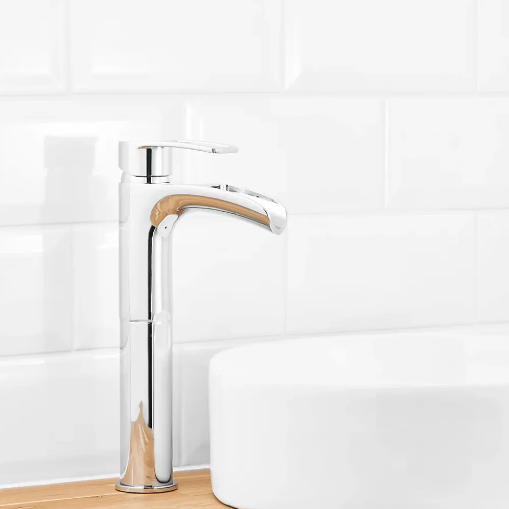 Robinet Lavabo Et Vasque|GoodHome Mitigeur haut de lavabo chromé effet chute d'eau Olmeto