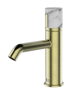 Essebagno Mitigeur lavabo bas avec vidage en laiton doré et marbre blanc, Manopola