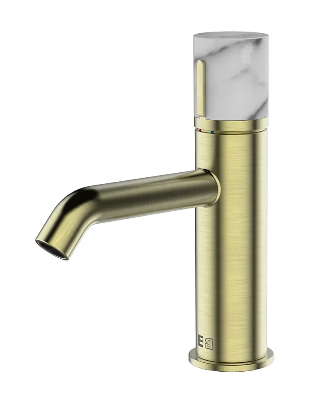 Essebagno Mitigeur lavabo bas avec vidage en laiton doré et marbre blanc, Manopola