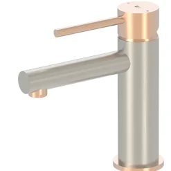 Robinet Lavabo Et Vasque|Essebagno Mitigeur lavabo bas façon inox et or rose Envol