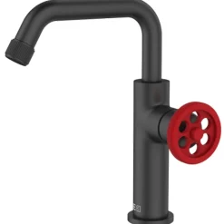 Essebagno Mitigeur lavabo bas noir et manette rouge Indus