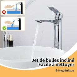 Homelody Mitigeur Lavabo Chromé Bec Haut Monocommande Robinet de Lavabo Eau Chaude et Froide pour Vasque à Poser Salle de Bain