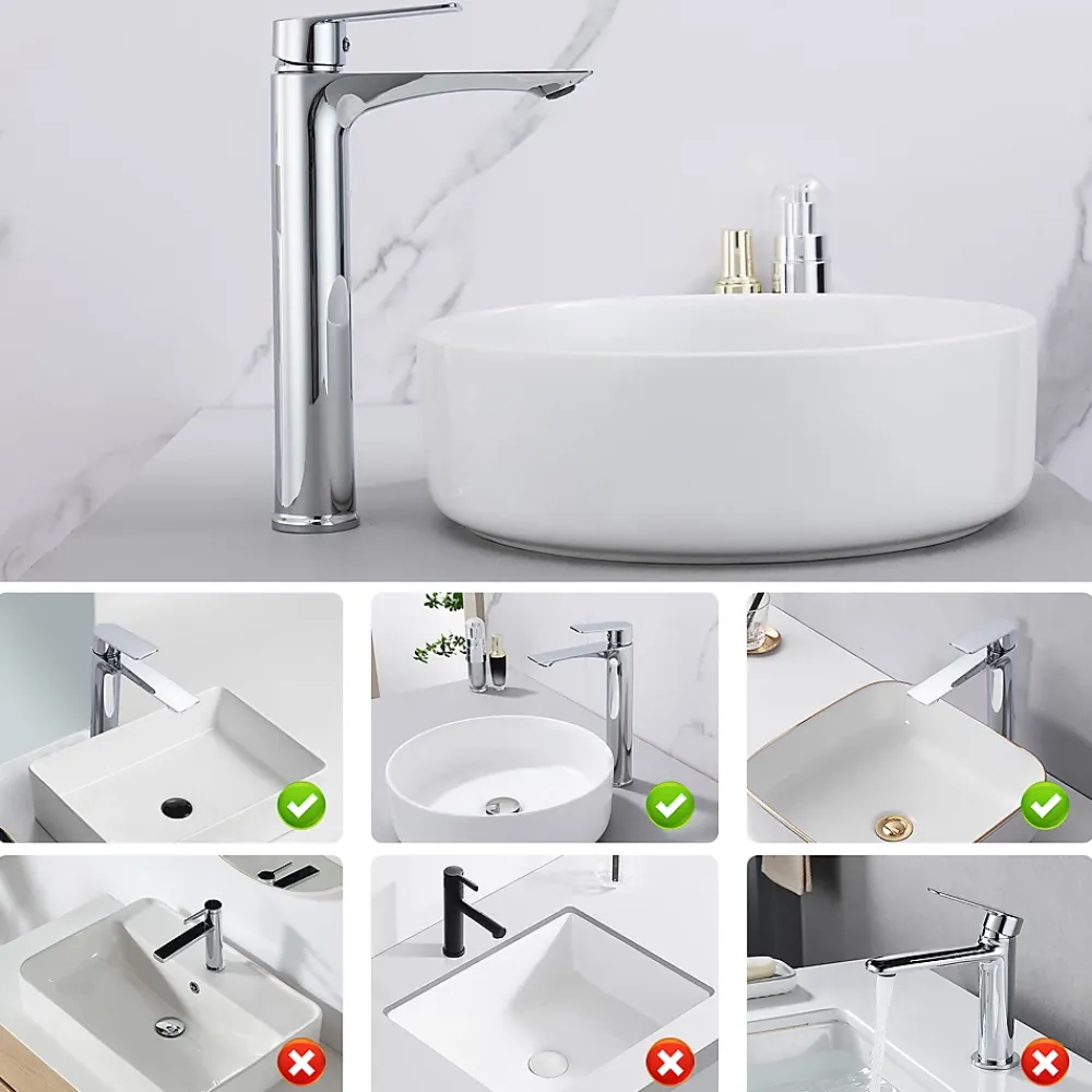 Homelody Mitigeur Lavabo Chromé Bec Haut Monocommande Robinet de Lavabo Eau Chaude et Froide pour Vasque à Poser Salle de Bain