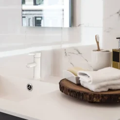 Robinet Lavabo Et Vasque|Essebagno Mitigeur lavabo Deco avec vidage en laiton coloris blanc modèle bas