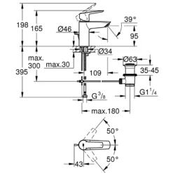 Robinet Lavabo Et Vasque|Grohe Mitigeur lavabo Quickfix Start 2021 avec tirette et vidage chromé taille S