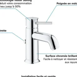 Robinet Lavabo Et Vasque|Grohe Mitigeur lavabo Start Classic - Tirette de vidage - Économie d'eau - Garantie 5 ans