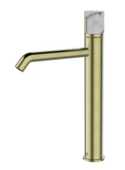 Robinet Lavabo Et Vasque|Essebagno Mitigeur lavabo haut avec vidage en laiton doré et marbre blanc, Manopola