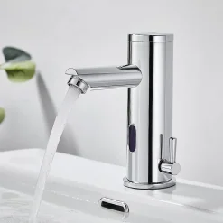 Auralum Max Mitigeur lavabo Infrarouge robinet lavabo capteur automatique, Robinet de Salle de Bain en Laiton Chromé