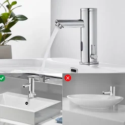 Auralum Max Mitigeur lavabo Infrarouge robinet lavabo capteur automatique, Robinet de Salle de Bain en Laiton Chromé