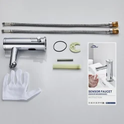 Auralum Max Mitigeur lavabo Infrarouge robinet lavabo capteur automatique, Robinet de Salle de Bain en Laiton Chromé