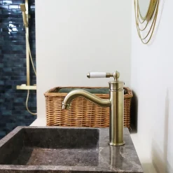 Essebagno Mitigeur lavabo rétro bas or brossé Leeds