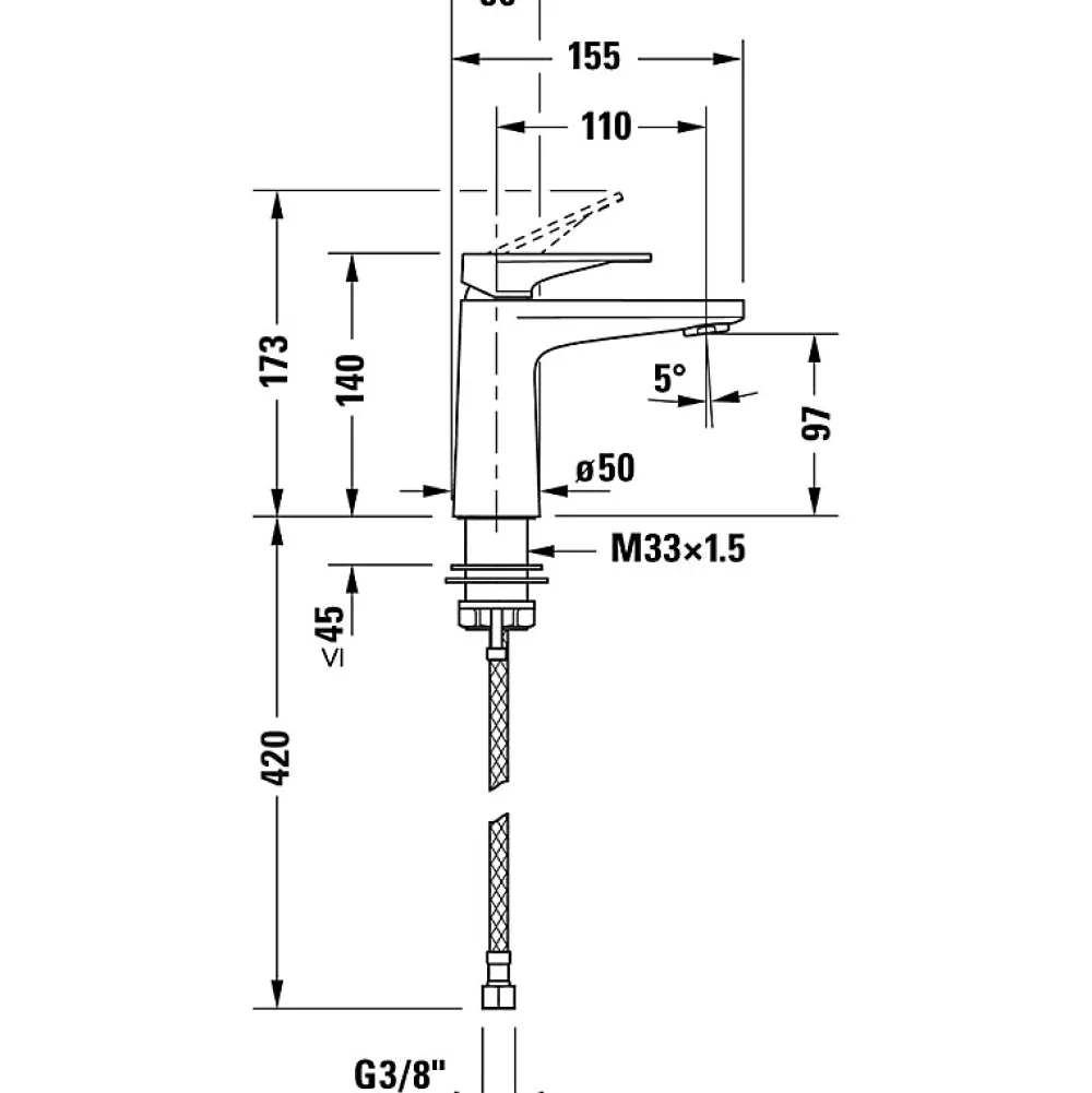 Robinet Lavabo Et Vasque|Duravit Mitigeur lavabo taille S Tulum Freshstart chromé sans tirette ni vidage