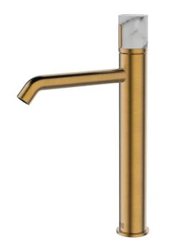 Robinet Lavabo Et Vasque|Essebagno Mitigeur lavabo XL cuivre et marbre blanc, Manopola