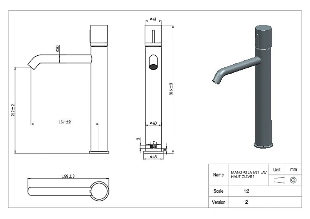 Robinet Lavabo Et Vasque|Essebagno Mitigeur lavabo XL cuivre et marbre blanc, Manopola