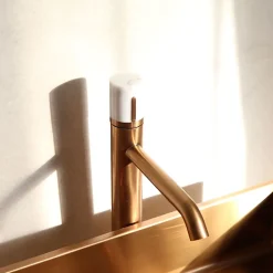 Robinet Lavabo Et Vasque|Essebagno Mitigeur lavabo XL cuivre et marbre blanc, Manopola