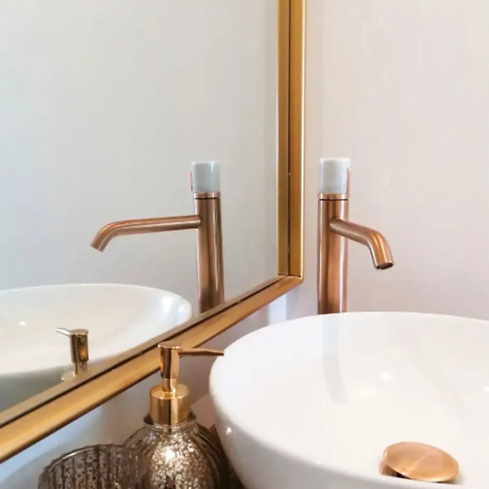 Robinet Lavabo Et Vasque|Essebagno Mitigeur lavabo XL cuivre et marbre blanc, Manopola
