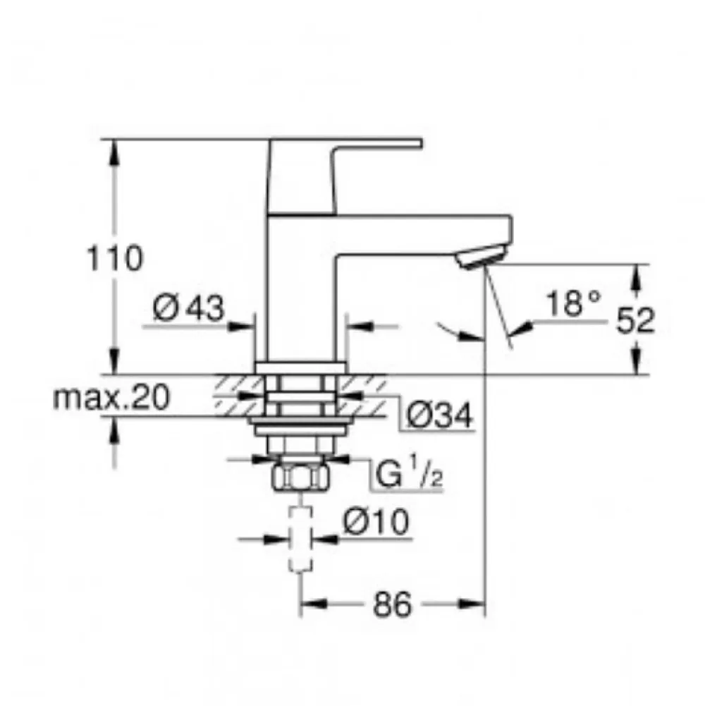 Grohe Mitigeur lave main eau froide Eurocube S