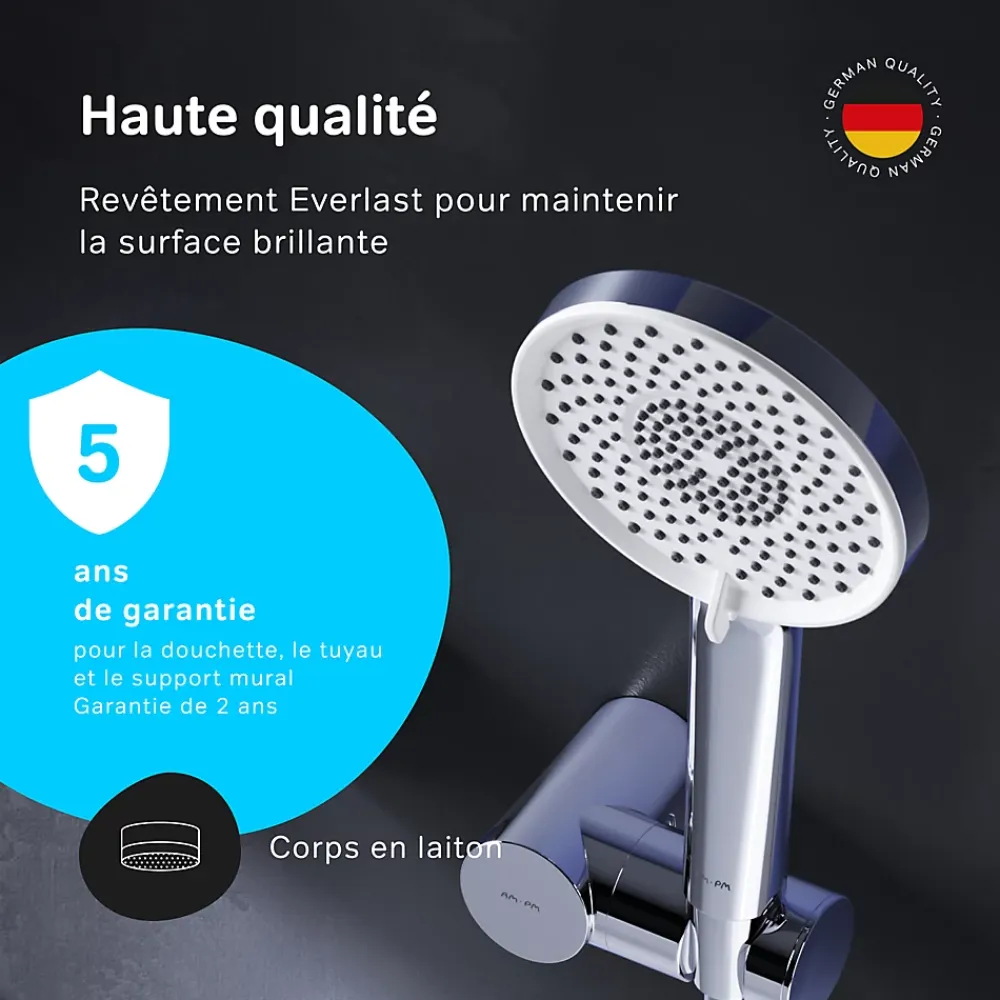 Robinet De Baignoire|Am.Pm Europe Mitigeur mécanique de baignoire avec douchette et support Robinet Salle de Bain Chromé, FXA15000 X-Joy AM.PM
