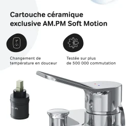 Robinet De Baignoire|Am.Pm Europe Mitigeur mécanique de baignoire avec douchette et support Robinet Salle de Bain Chromé, FXA15000 X-Joy AM.PM