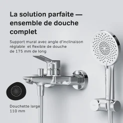 Robinet De Baignoire|Am.Pm Europe Mitigeur mécanique de baignoire avec douchette et support Robinet Salle de Bain Chromé, FXA15000 X-Joy AM.PM
