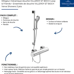 Villeroy & Boch Mitigeur mécanique douche VILLEROY ET BOCH Loop & Friends Chrome + Ensemble de douche VILLEROY ET BOCH Verve Showers 3 jets Chrome