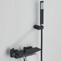 Robinet De Baignoire|Signature Mitigeur mural bain-douche en laiton noir mat avec douchette, moderne, chaud/froid, 26 cm