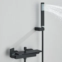 Robinet De Baignoire|Signature Mitigeur mural bain-douche en laiton noir mat avec douchette, moderne, chaud/froid, 26 cm