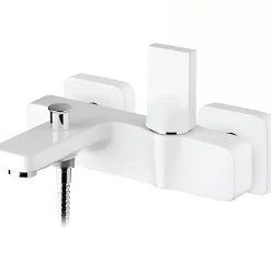 Robinet De Baignoire|Sanindusa Mitigeur mural pour baignoire design plat épuré fonction douche Line 42 blanc et chrome livré avec rosaces de finition