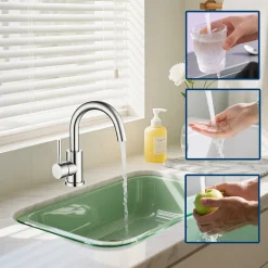 AICA Sanitaire Mitigeur pivotant 360, argent, acier inoxydable, eau chaude/froide, facile à installer, lavabo, petite cuisine, bain/cuisine