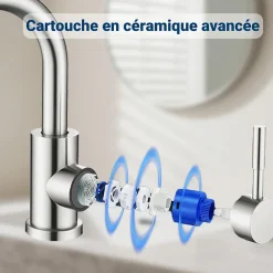 AICA Sanitaire Mitigeur pivotant 360, argent, acier inoxydable, eau chaude/froide, facile à installer, lavabo, petite cuisine, bain/cuisine