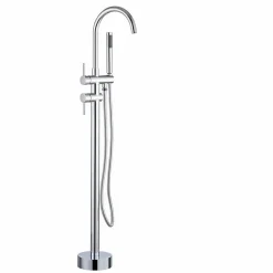 Signature Mitigeur pour baignoire îlot Chrome Bec cascade, douchette, laiton massif