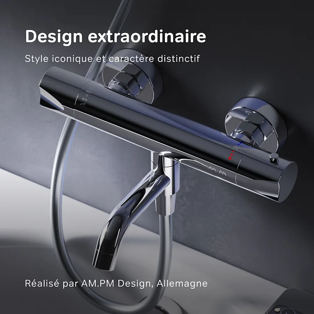 Am.Pm Europe Mitigeur thermostatique bain/douche Robinet salle de bain, Chromé FTA50000 Hit AM.PM