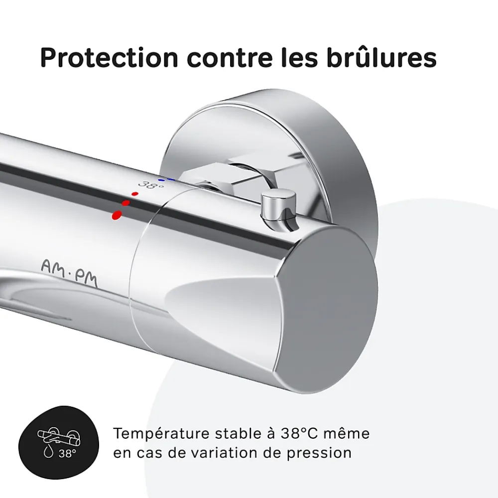Am.Pm Europe Mitigeur thermostatique bain/douche Robinet salle de bain, Chromé FTA50000 Hit AM.PM