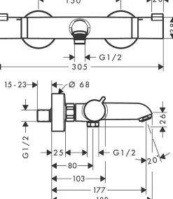 Robinet De Douche|Hansgrohe Mitigeur thermostatique bain/douche doré poli, Ecostat Comfort
