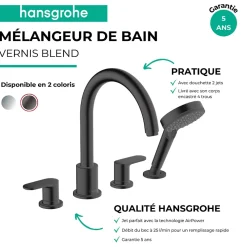Robinet De Baignoire|Hansgrohe Mélangeur bain douche 4 trous Vernis Blend noir mat + corps d'encastrement