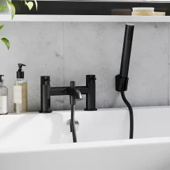 GoodHome Mélangeur bain/douche + douchette et flexible, noir mat, Owens