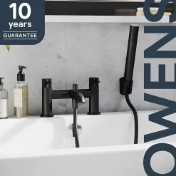 GoodHome Mélangeur bain/douche + douchette et flexible, noir mat, Owens