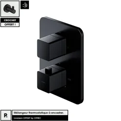 Robinet De Douche|Otitec Mélangeur thermostatique à encastrer - Noir Mat - avec Crochet OFFERT - PARMA