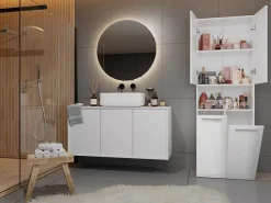 Meuble De Salle De Bains Faible Profondeur|Topeshop MOBY - Armoire de salle de bain avec deux paniers - Poignées minimalistes - 174x60x30cms - Colonne de rangement