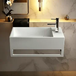 Ambra MONA D - Lave-mains rectangulaire suspendu - Design Elégant et Raffiné - Solide et Robuste - Entretien Facile - Blanc - 30 x 50 x