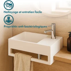 Ambra MONA D - Lave-mains rectangulaire suspendu - Design Elégant et Raffiné - Solide et Robuste - Entretien Facile - Blanc - 30 x 50 x