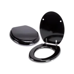 MSV Abattant WC MDF CLEO Noir Brillant Charnières Inox
