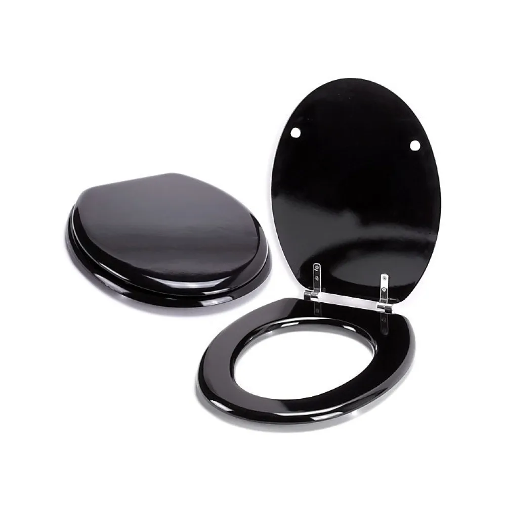 MSV Abattant WC MDF CLEO Noir Brillant Charnières Inox
