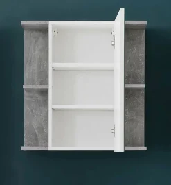 Armoire De Toilette|Trend Team NANO - Meuble de salle de bain - Armoire de toilette avec miroir et LED en mélaminé blanc-gris. L-H-P:60-62-20cm