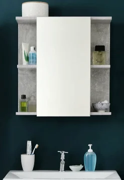 Armoire De Toilette|Trend Team NANO - Meuble de salle de bain - Armoire de toilette avec miroir et LED en mélaminé blanc-gris. L-H-P:60-62-20cm